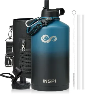 1 Gallon Water Bottle Insulated,128oz Large Food-Grade Stainless Steel Water Bottle (Cold for 48 Hrs), Leak Proof & Non-BPA, Large Water Flask Jug with Paracord Handle & Straw Spout Lids,Indigo Black