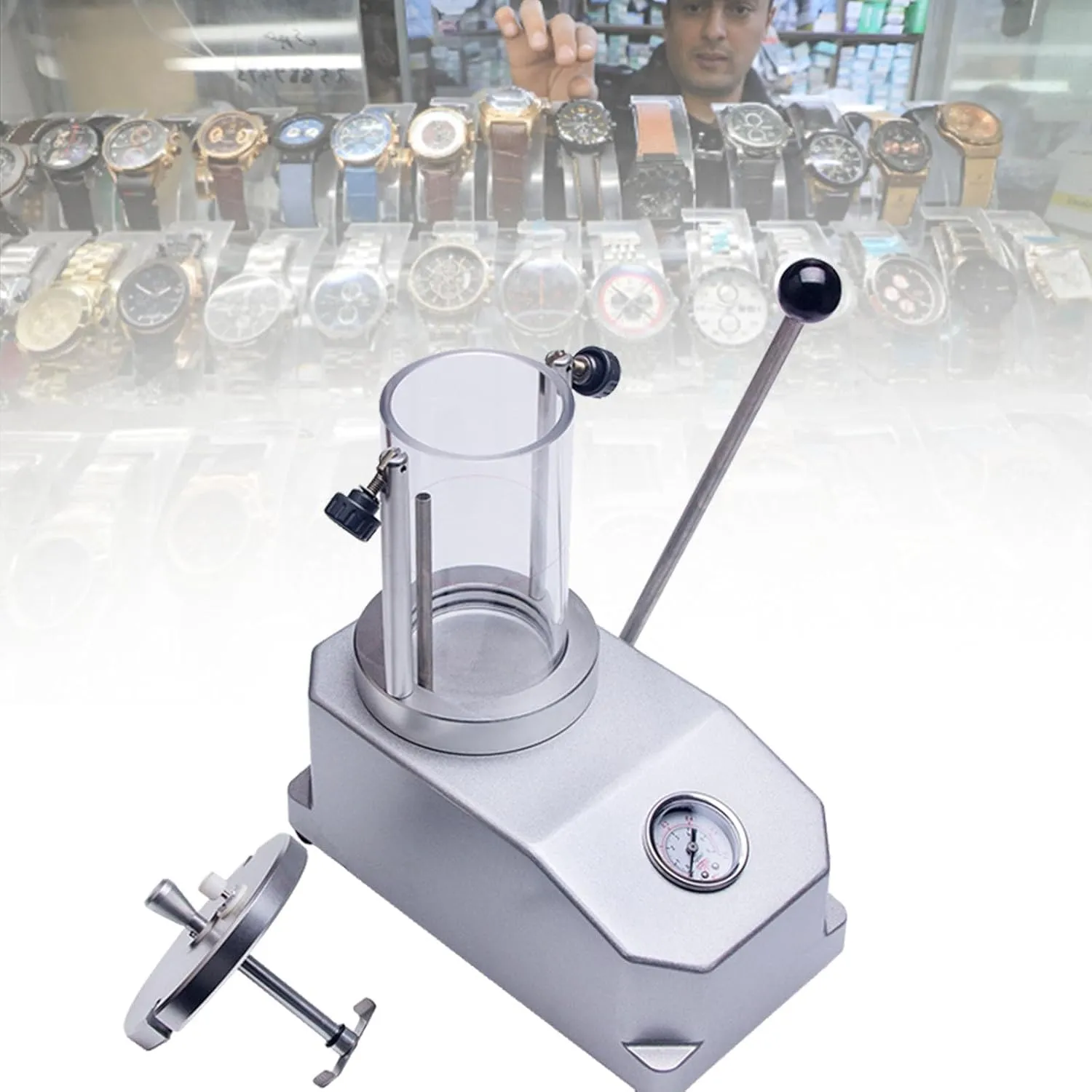 10 Bar Water Resistance Tester Watch,Watch Case Pressure Tester Machine,Measures 2 Watches,Essential for Repair Shops