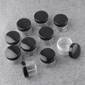 10 Pcs 10g Plastic Empty Cosmetic Container, Round Clear Pot Jars Portable Refillable Empty Containers for Makeup Eye Shadows Lotions Lip Balms Toners Creams Ointments,Black