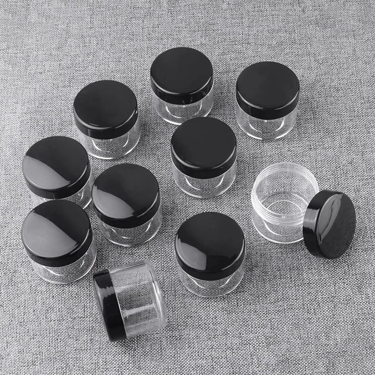 10 Pcs 10g Plastic Empty Cosmetic Container, Round Clear Pot Jars Portable Refillable Empty Containers for Makeup Eye Shadows Lotions Lip Balms Toners Creams Ointments,Black