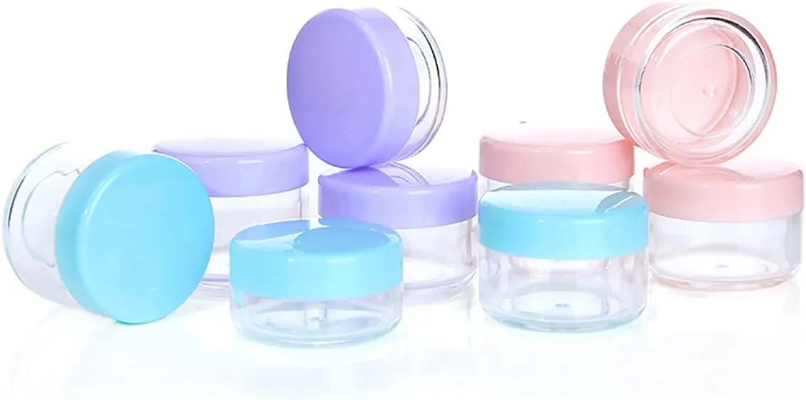 10 Pcs 10g Plastic Empty Cosmetic Container, Round Clear Pot Jars Portable Refillable Empty Containers for Makeup Eye Shadows Lotions Lip Balms Toners Creams Ointments,Black