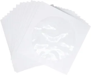 100Pcs CD Storage Holder White Paper DVD Cases with Transparent Window for Easy Organization and Portable CD DVD Bags for Home Cinema and Daily Use
