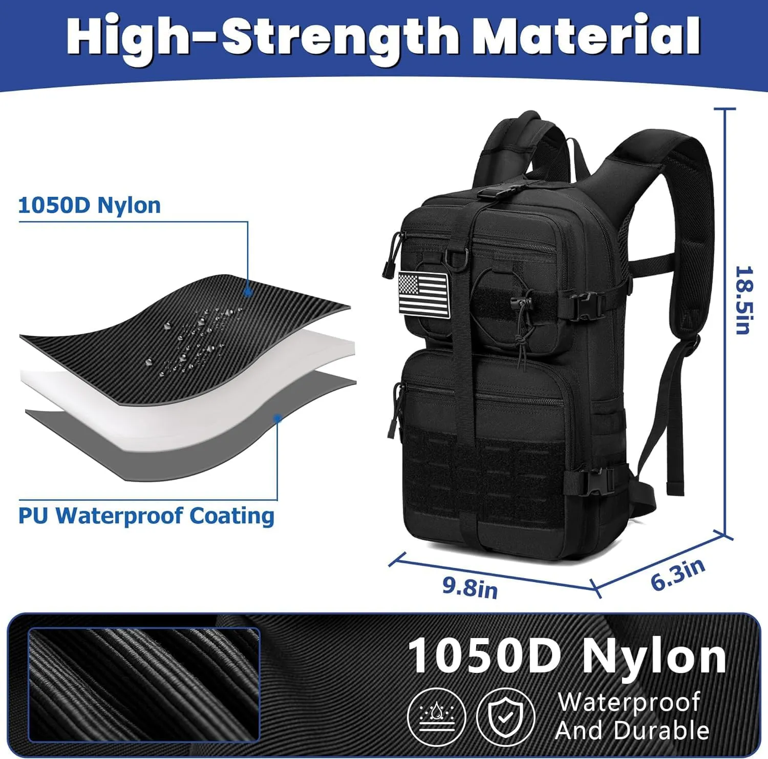 1050D Tactical Hydration Backpack with 3L Water Bladder, Military Molle Water Backpack for Men & Women, Hydration Pack for Hiking, Biking, Running, Climbing, Daily Use