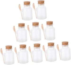 10pc Set Bath Salt Bottle Epsom Salt Container Wooden Spoon for Lavender