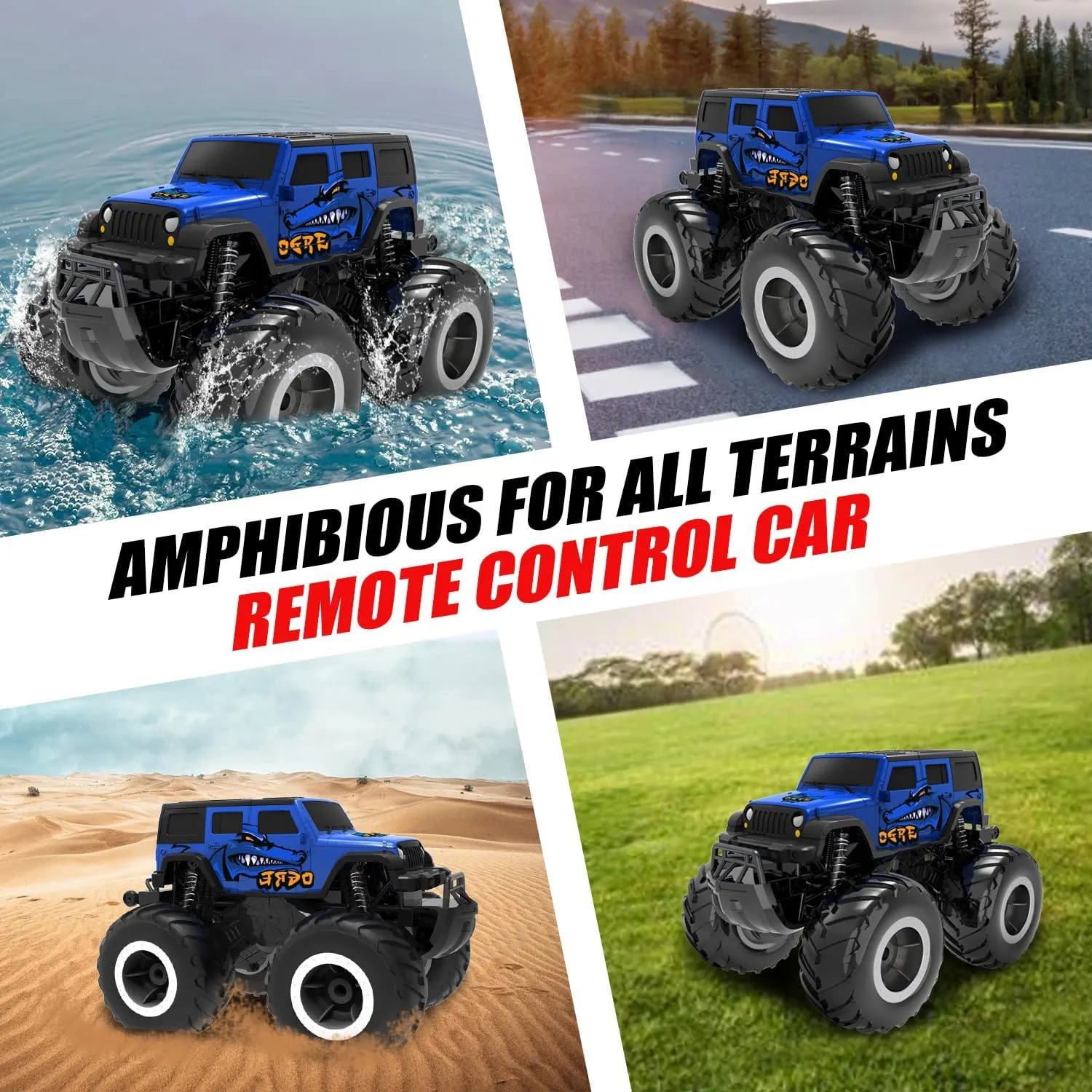 1/16 Remote Control Monster Truck : 4x4 Off Road Waterproof Rc Jeep Combines Amphibious and All Terrain Traversal, Birthday Gift for Boys & Girl Ages 6-12 (Blue SUV)