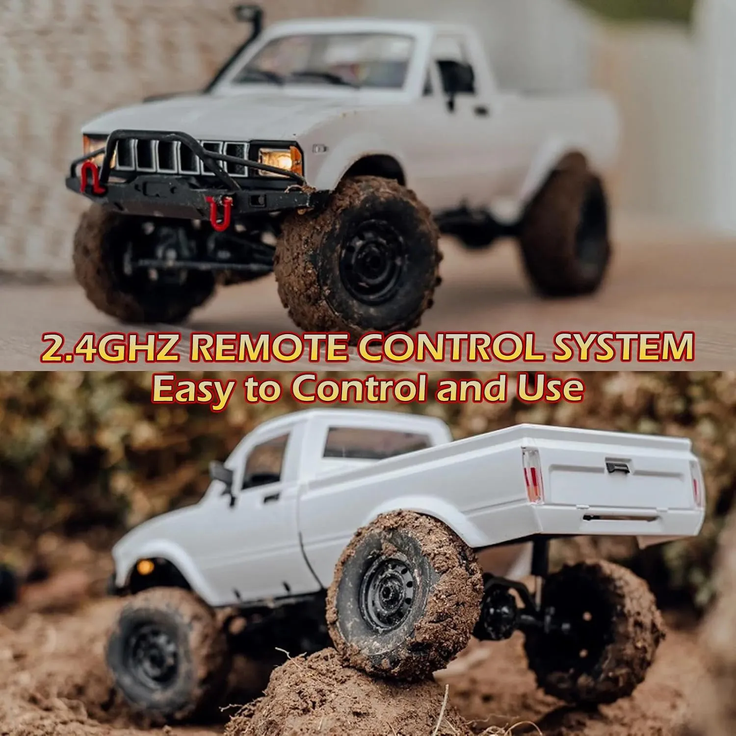 1/16 Scale RC Crawler, WPL C24-1 RC Truck RTR 4x4 Off-Road Pick-up Car 2.4GHz Remote Control RC Rock Crawler with Upgraded Battery & LED Lights