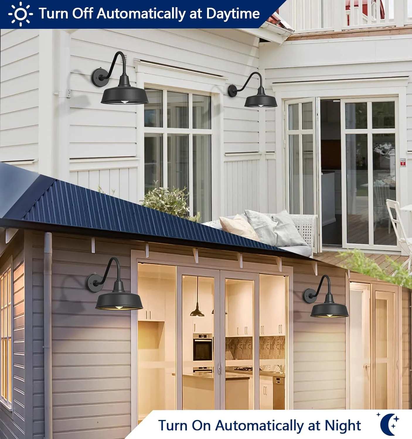 12.6 Inch Large Outdoor Gooseneck Barn Lights from Dusk to Dawn, Classic Black Farmhouse Lights Waterproof and Rustproof Porch Lights， for House, Garden, Garage, Patio.