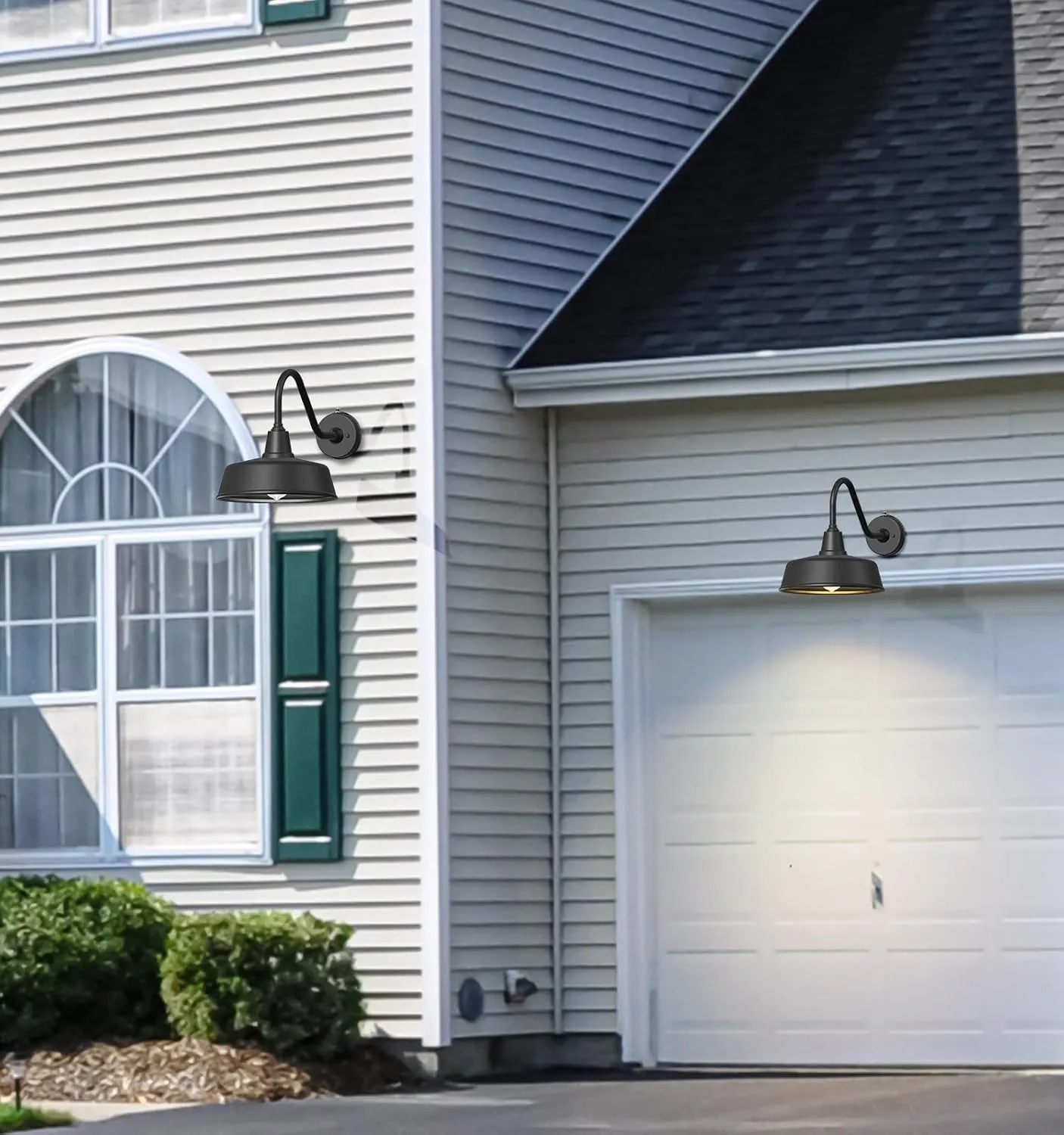 12.6 Inch Large Outdoor Gooseneck Barn Lights from Dusk to Dawn, Classic Black Farmhouse Lights Waterproof and Rustproof Porch Lights， for House, Garden, Garage, Patio.
