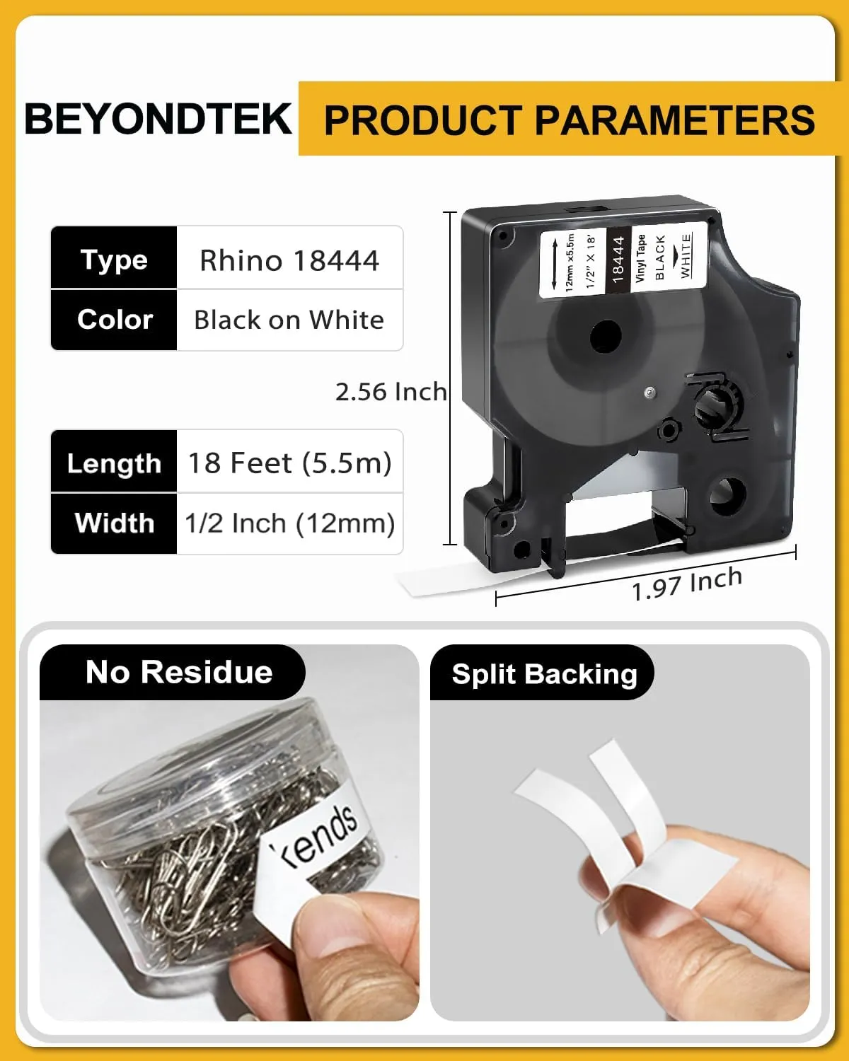18444 Vinyl Label Tape Work with DYMO Rhino 4200 5200 Label Maker Replacement for Dymo 18444 Rhino Industrial Permanent Vinyl Industrial White 1/2"x18' Work with DYMO Rhino 5000 6000,5Packs