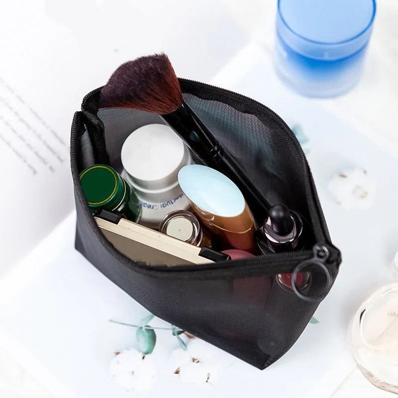 1PCS Women Necessary Cosmetic Bag Transparent Mesh Zipper Organizer Fashion Small Large Black Toiletry Bags Makeup Pouch Case