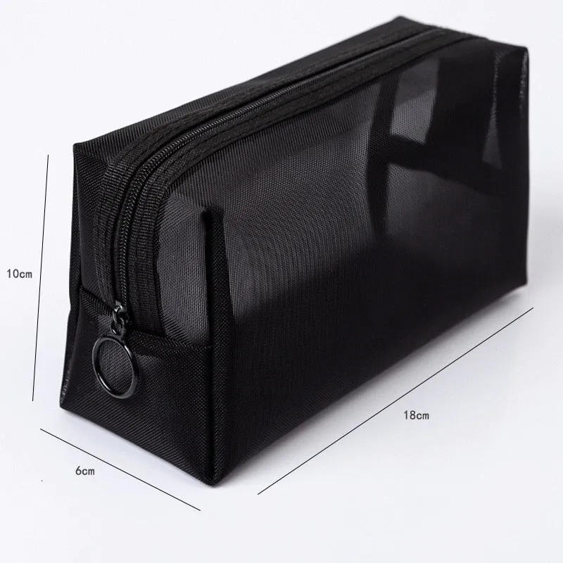 1PCS Women Necessary Cosmetic Bag Transparent Mesh Zipper Organizer Fashion Small Large Black Toiletry Bags Makeup Pouch Case
