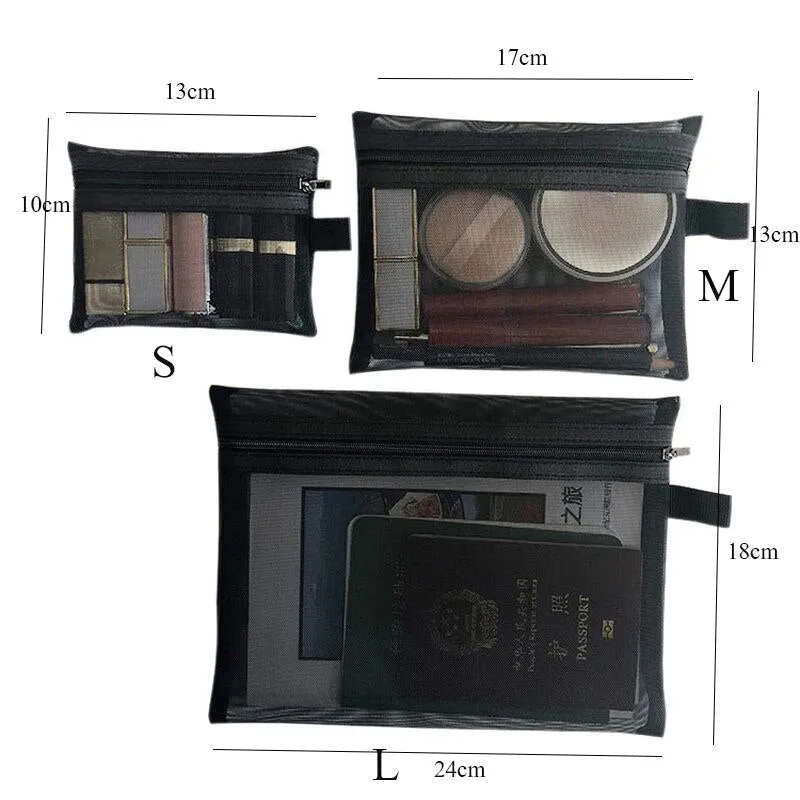 1PCS Women Necessary Cosmetic Bag Transparent Mesh Zipper Organizer Fashion Small Large Black Toiletry Bags Makeup Pouch Case