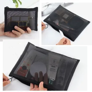 1PCS Women Necessary Cosmetic Bag Transparent Mesh Zipper Organizer Fashion Small Large Black Toiletry Bags Makeup Pouch Case