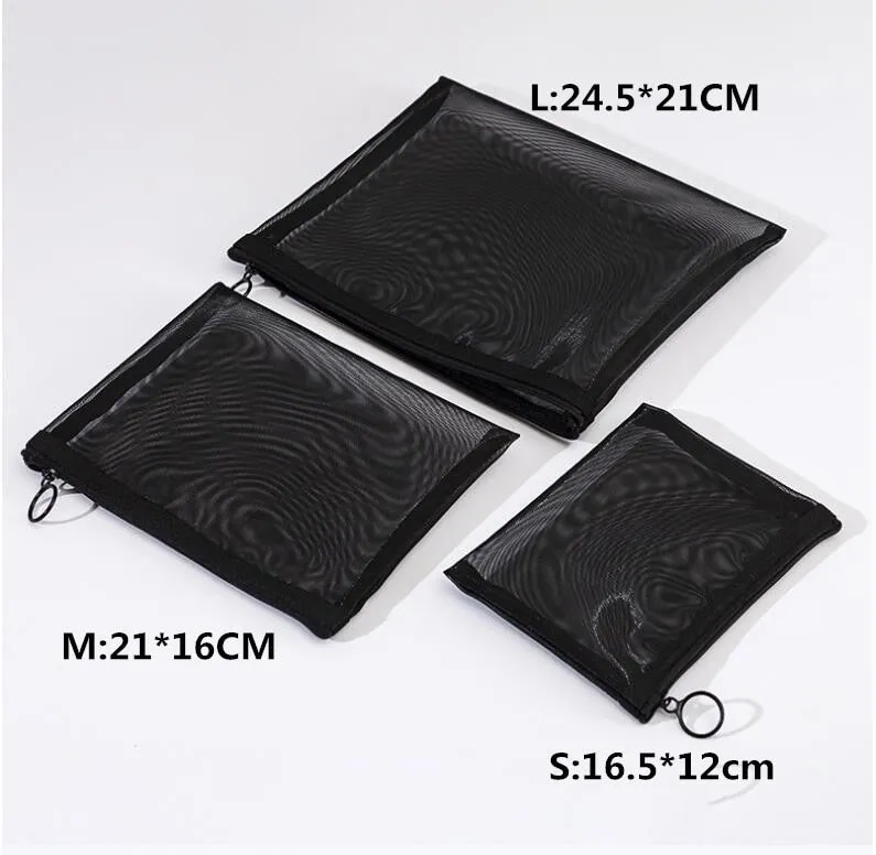 1PCS Women Necessary Cosmetic Bag Transparent Mesh Zipper Organizer Fashion Small Large Black Toiletry Bags Makeup Pouch Case