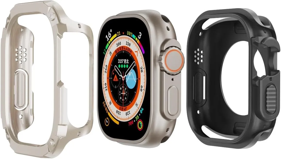 2 in 1 Case for Apple Watch Series 8/7/SE/6/5/4 Ultra 41mm 45mm 40mm 44mm 49mm TPU PC Shockproof Protector Bumper for iwatch(Transparent,41mm)