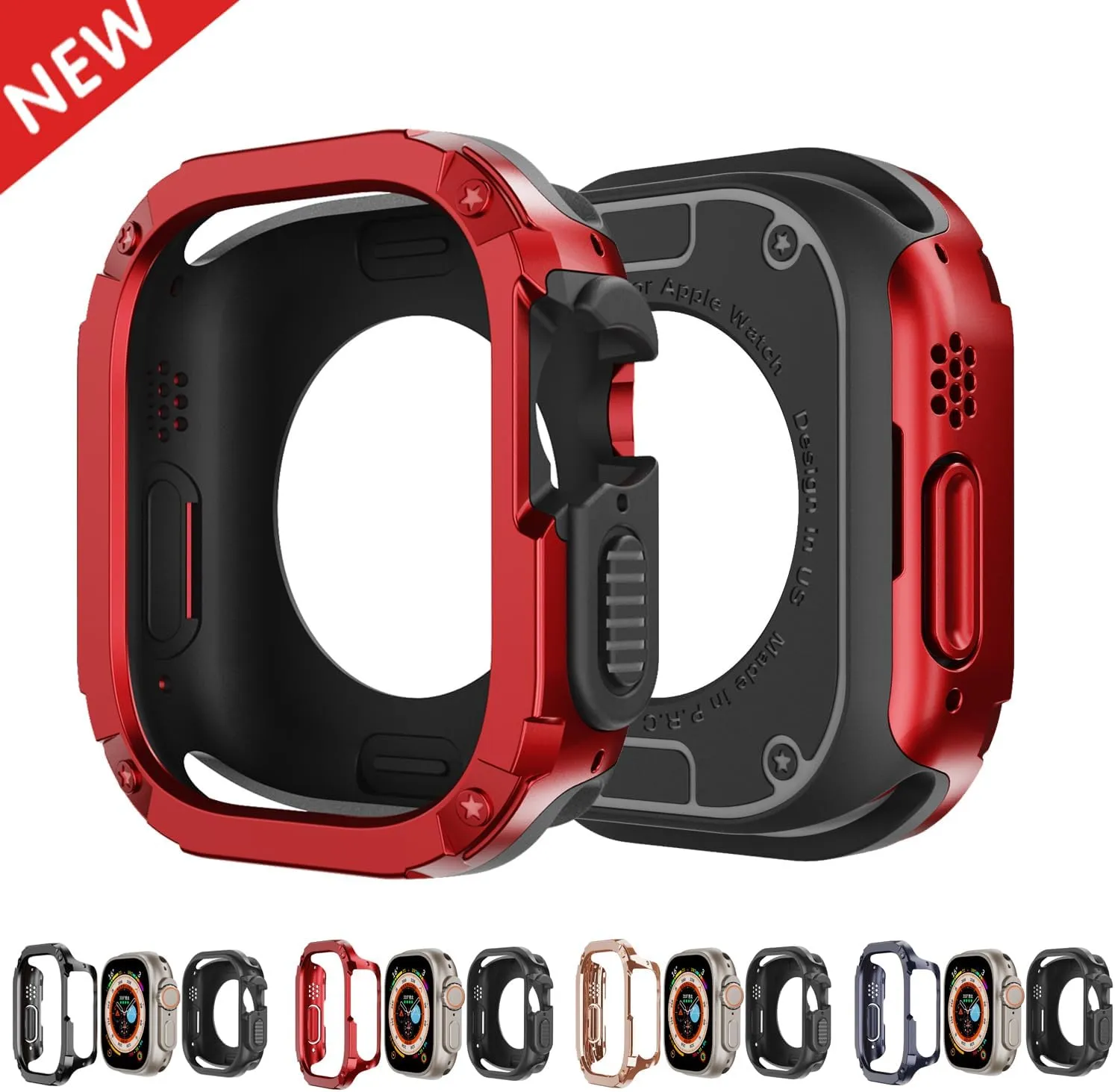 2 in 1 Case for Apple Watch Series 8/7/SE/6/5/4 Ultra 41mm 45mm 40mm 44mm 49mm TPU PC Shockproof Protector Bumper for iwatch(Transparent,41mm)