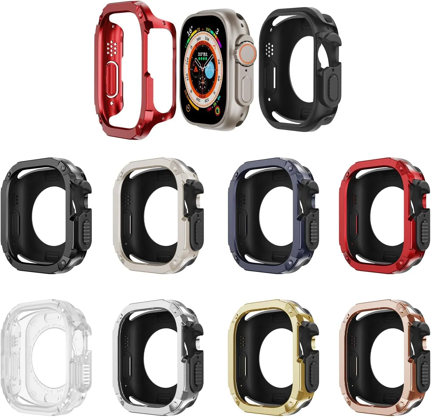 2 in 1 Case for Apple Watch Series 8/7/SE/6/5/4 Ultra 41mm 45mm 40mm 44mm 49mm TPU PC Shockproof Protector Bumper for iwatch(Transparent,41mm)