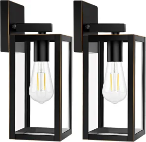 2-Pack Outdoor Lights for House, Waterproof Bronze Exterior Light Fixtures with Clear Glass, Anti-Rust Outside Wall Lanterns Sconces, Front Porch Lights for Garage Doorway, Bulbs Not Included