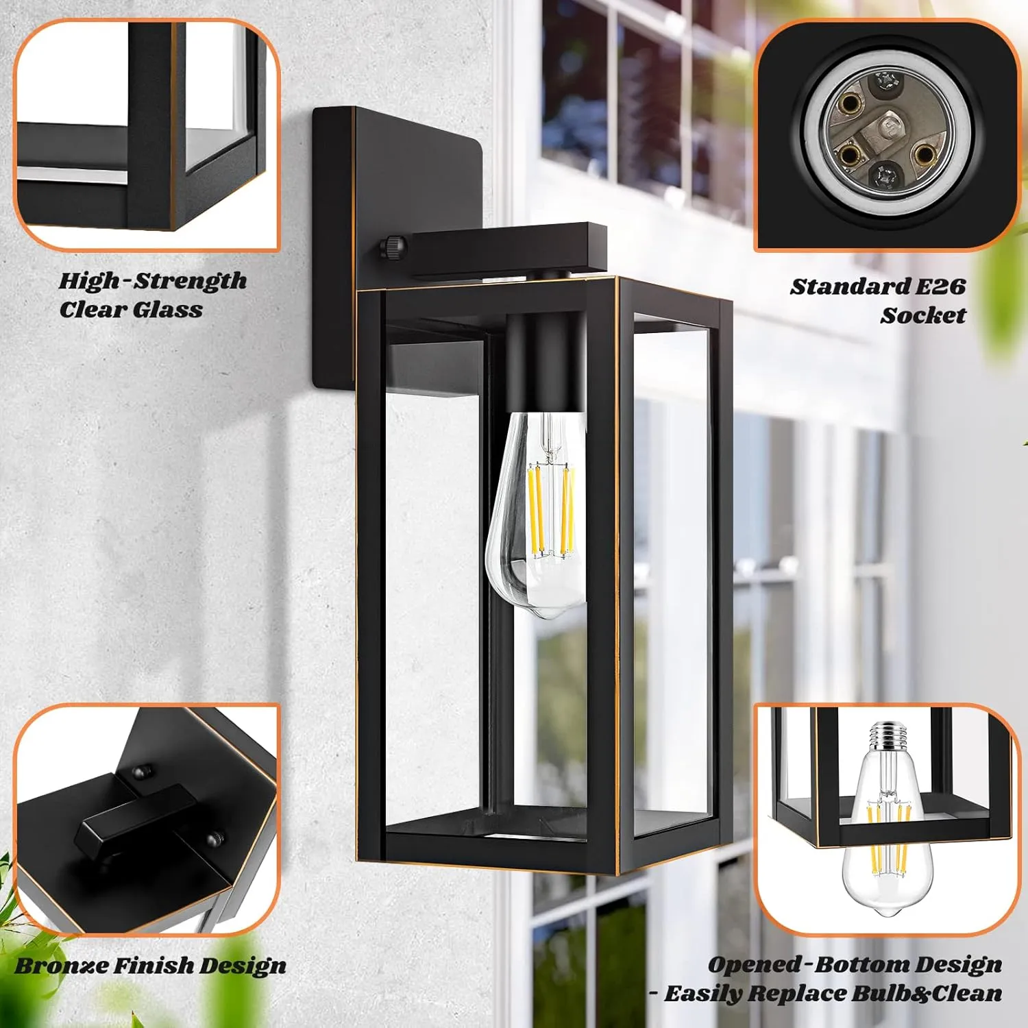 2-Pack Outdoor Lights for House, Waterproof Bronze Exterior Light Fixtures with Clear Glass, Anti-Rust Outside Wall Lanterns Sconces, Front Porch Lights for Garage Doorway, Bulbs Not Included