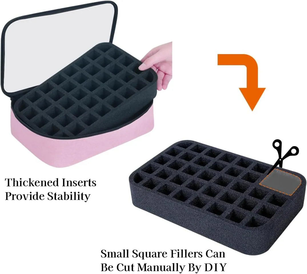 2 Pcs Small Clear Nail Polish Organizer Holds 80 bottles(15ml-0.5fl.oz) Nail Polish Case Multifunctional Nail Polish Bag Organizer, Cosmetic Travel Makeup Bags for Women Pink
