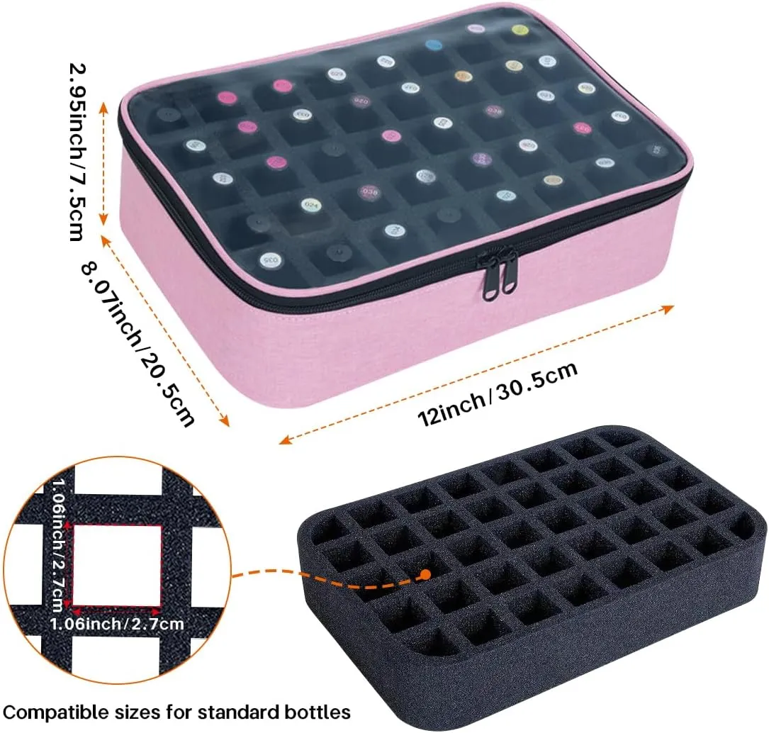 2 Pcs Small Clear Nail Polish Organizer Holds 80 bottles(15ml-0.5fl.oz) Nail Polish Case Multifunctional Nail Polish Bag Organizer, Cosmetic Travel Makeup Bags for Women Pink