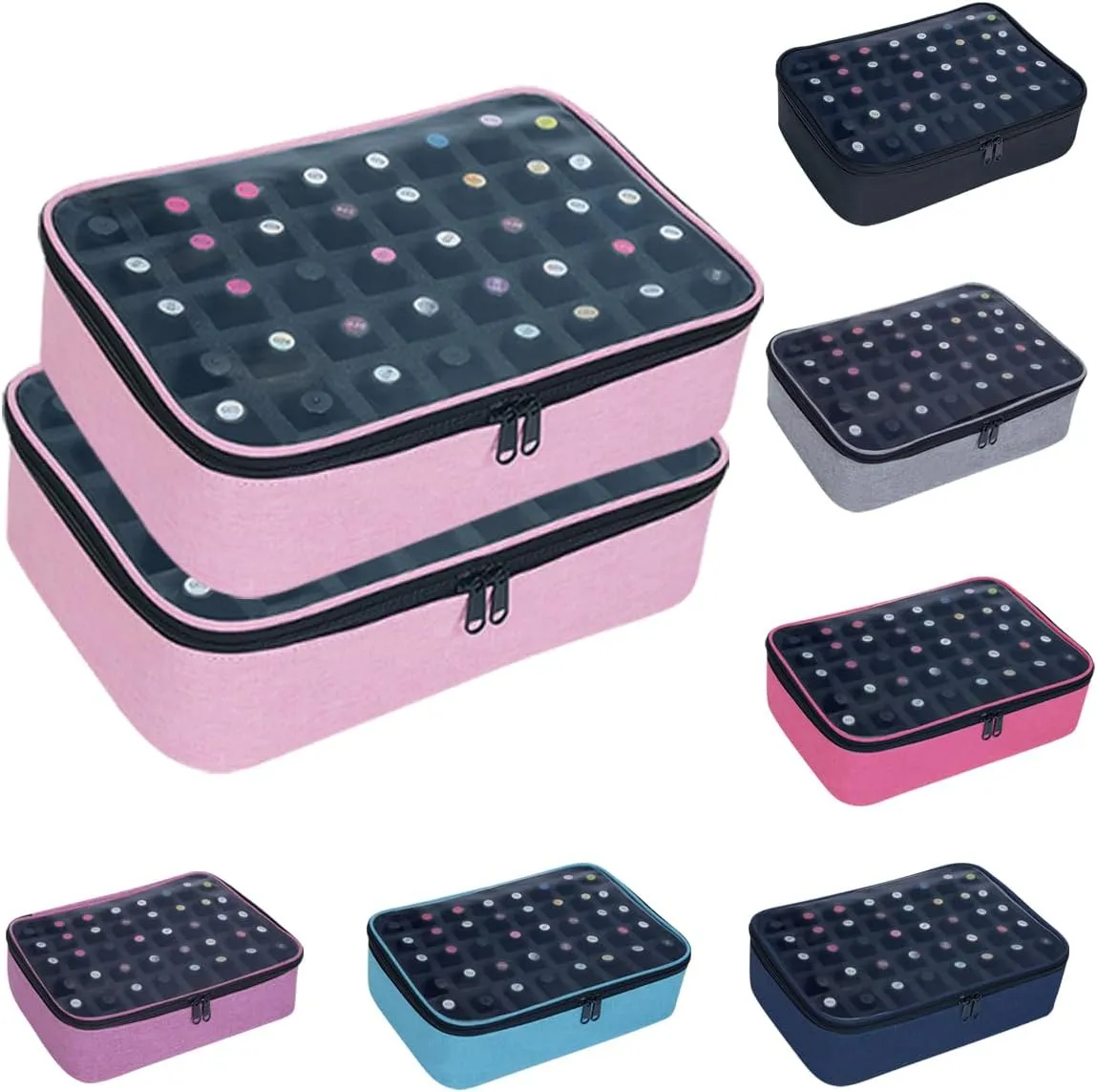 2 Pcs Small Clear Nail Polish Organizer Holds 80 bottles(15ml-0.5fl.oz) Nail Polish Case Multifunctional Nail Polish Bag Organizer, Cosmetic Travel Makeup Bags for Women Pink