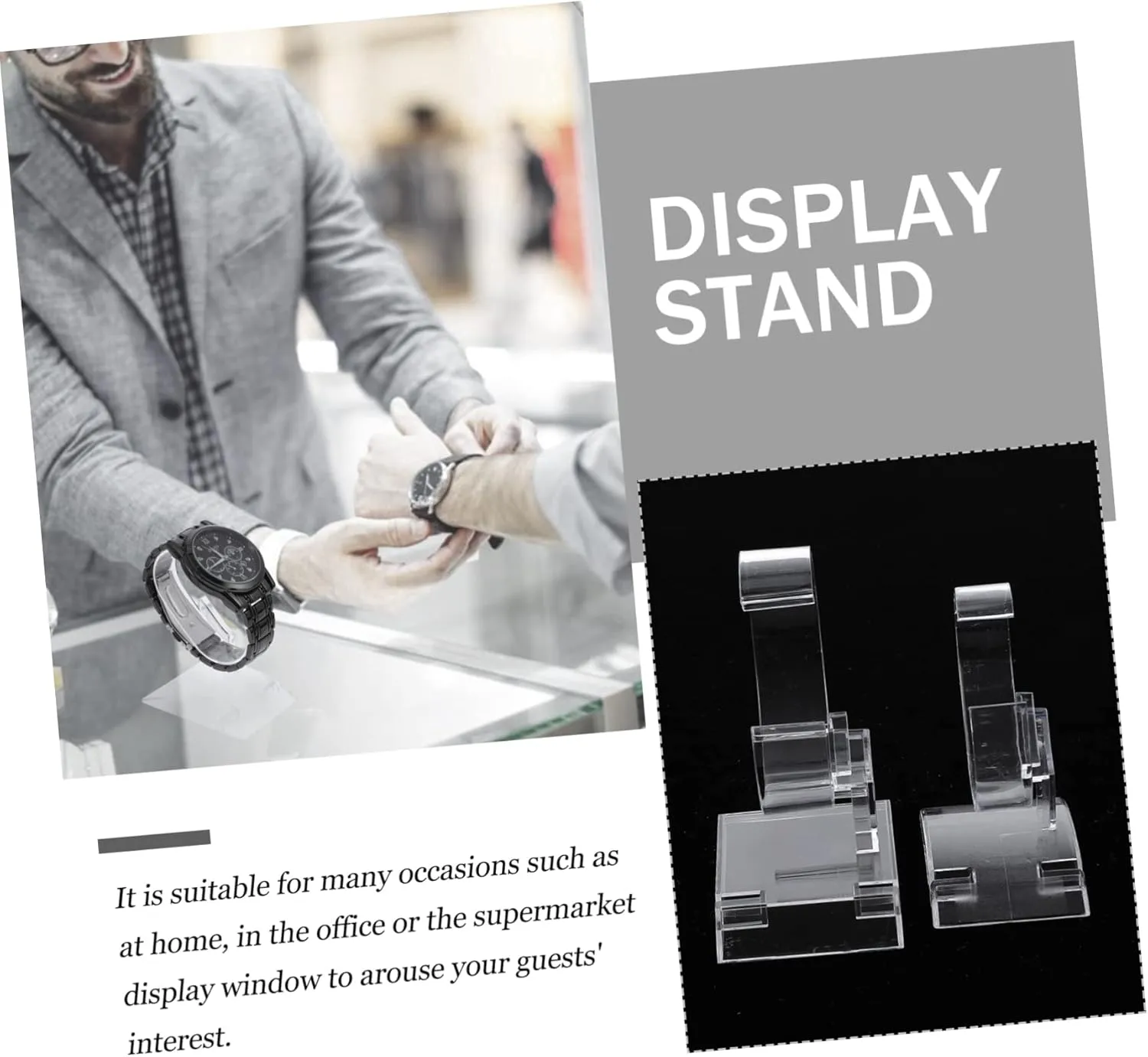2 Pcs Transparent Watch Holder Acrylic Watch Men's Watches Watch Holder Base Bracelet Acrylic Stand Acrylic Display risers Jewelry Holder Showcase Men and Women Storage Rack fine