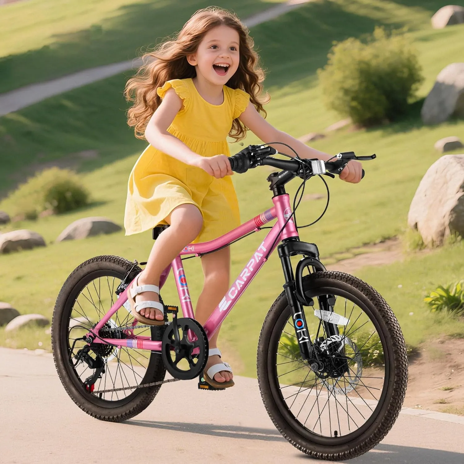 20 Inch Kids' Mountain Bike Ages 5-10, 7-Speed Children's Day Gifts Bicycles for Boys Girls Present, Outdoor Cycling City Bikes