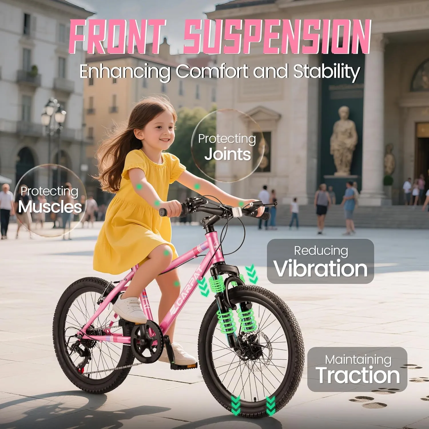 20 Inch Kids' Mountain Bike Ages 5-10, 7-Speed Children's Day Gifts Bicycles for Boys Girls Present, Outdoor Cycling City Bikes