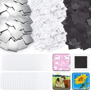 200 Sets 50mm/ 2 Inch Button Press Supplies Square Button Parts DIY Fridge Magnets Craft Set Including Magnet, Metal Cover, Plastic Back Cover, Pins, Transparent Film, Blank Paper