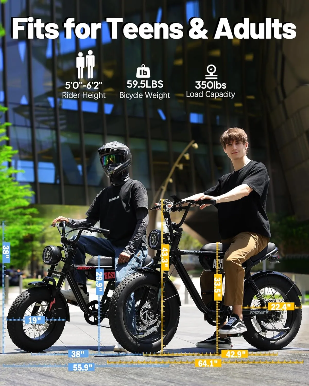 20"/16" Electric Bike,Peak 1500W/1200W, 48V 15.6Ah/10.4Ah Fat Tire All-Terrain Electric Motorcycle,Full Suspension,UL2849 Electric Dirt Bike for Adults on Mountains/Snow/Sandy