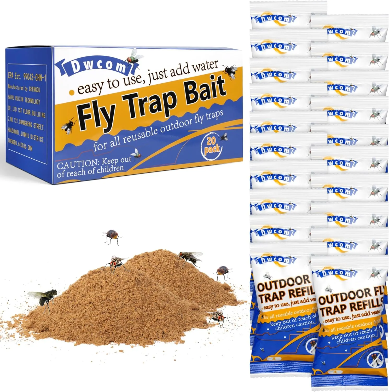 20x30g Fly Trap Refill Packets, Flies Bait Attractant Refills for All Reusable Fly Traps Outdoor, Fly Repellent Outdoor, Fly Killer Catcher