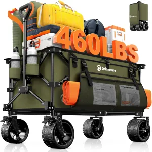 220L Collapsible Wagon Cart Foldable, 460LB Load Capacity Heavy Duty Folding Beach Wagons with Big All-Terrain Wheels, Utility Carts for Groceries, Shopping, Camping, Sports - Green