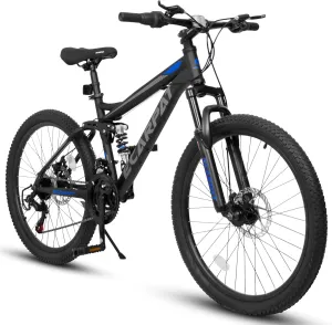 24-Inch Mountain Bike for Adults & Teens, 21-Speed with Disc Brakes & Front Suspension, High-Carbon Steel Frame - Unisex Design for Commuting, Trail Riding (Includes Tool Kit, Supports 250lbs)