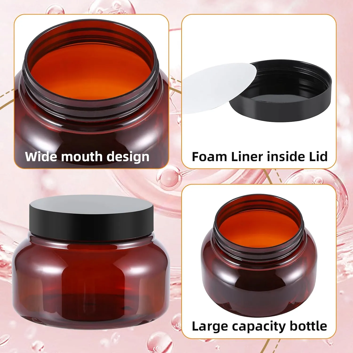 24 Pack 8 Oz Plastic Containers With Lids and Waterproof Label BPA Free - Refillable Transparent Cosmetic Containers for Body Butter,Sugar Scrubs,Cream,Lotions,Candy,Bath Salt (Brown)