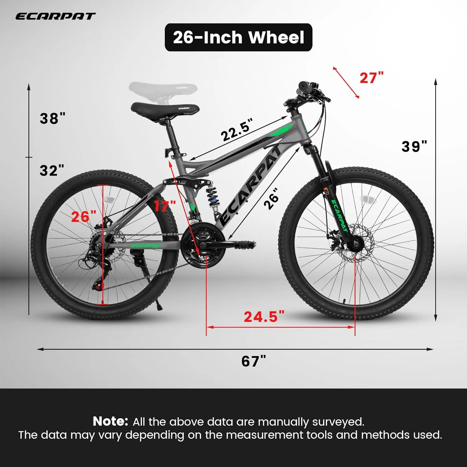 24/26/27.5 Inch, Dual Full Suspension Mountain Bike, 21 Speed Spring Summer Travel, Mens Womens Outdoor Cycling Commuting City Bike to School Work, Birthday Gifts Bicycles