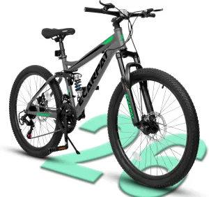 24/26/27.5 Inch, Dual Full Suspension Mountain Bike, 21 Speed Spring Summer Travel, Mens Womens Outdoor Cycling Commuting City Bike to School Work, Birthday Gifts Bicycles