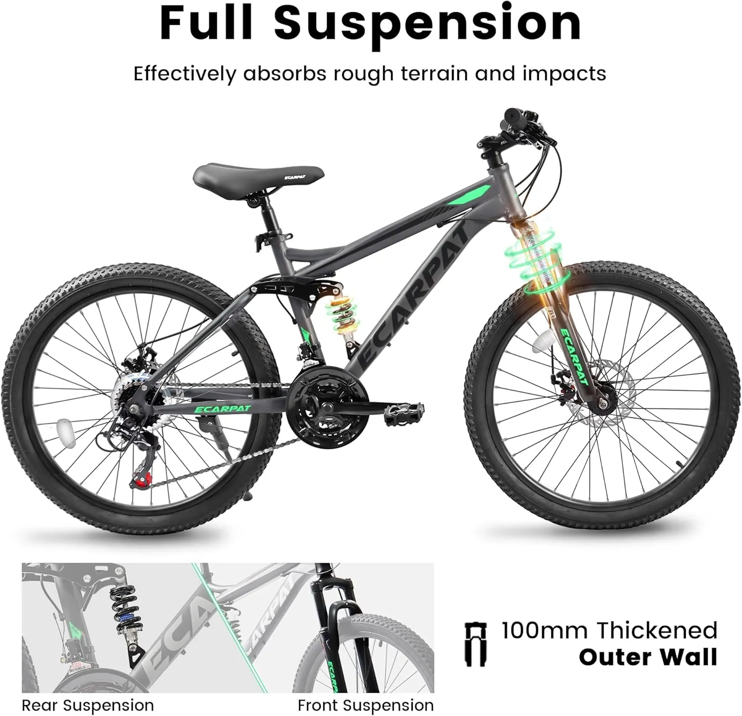 24/26/27.5 Inch, Dual Full Suspension Mountain Bike, 21 Speed Summer Travel, Mens Womens Outdoor Cycling Commuting City Bike to School Work, Birthday Gifts Bicycles
