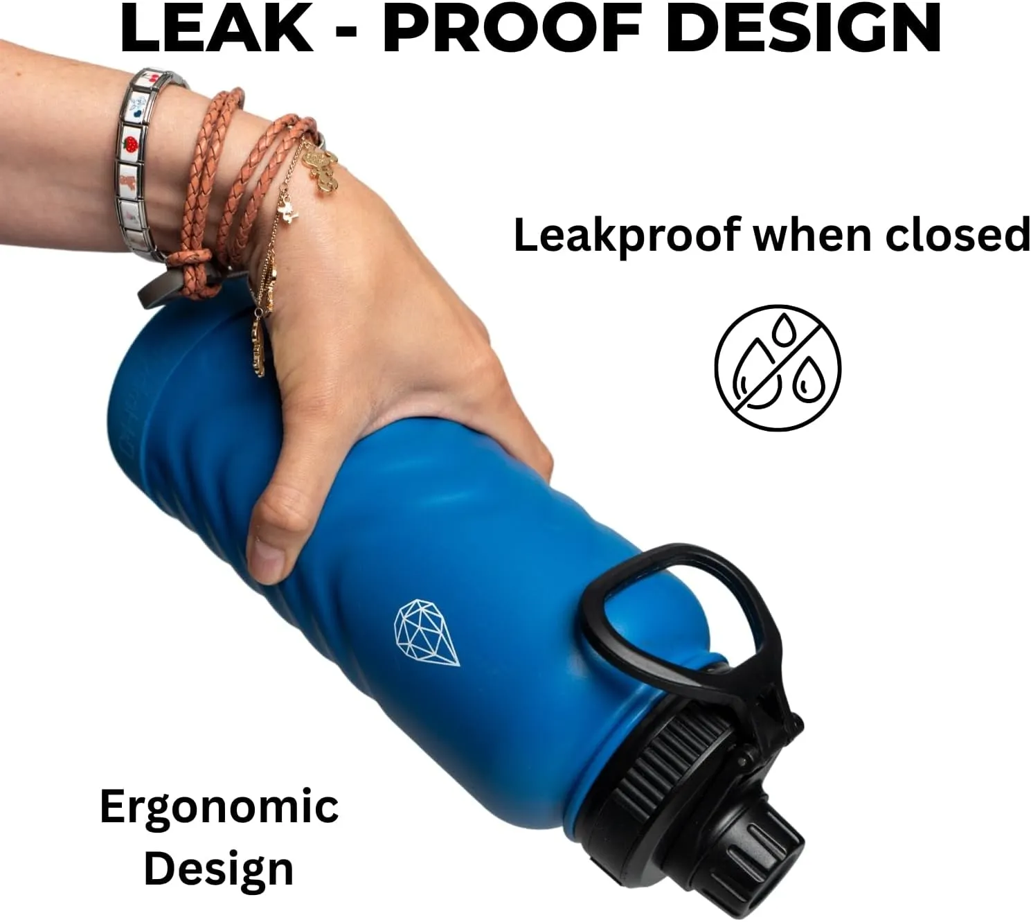 24oz Stainless Steel Insulated Water Bottle with 2 Lids(Straw & Spout),Fluid Scale,Leak-Proof,Wide Mouth,BPA-Free,Silicone Boot & Flex Handle–Sports Flask for Gym,Hiking,Travel–Grey