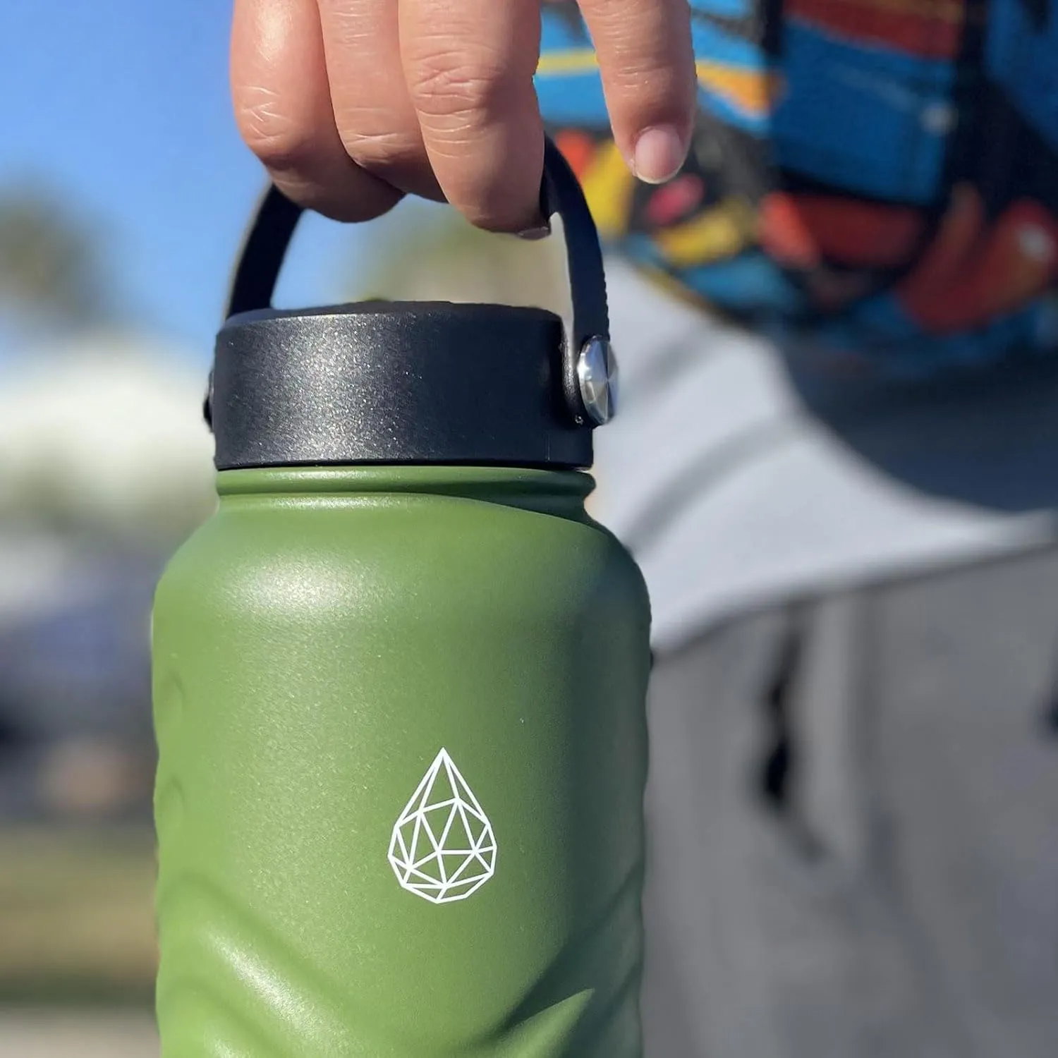 24oz Stainless Steel Insulated Water Bottle with 2 Lids(Straw & Spout),Fluid Scale,Leak-Proof,Wide Mouth,BPA-Free,Silicone Boot & Flex Handle–Sports Flask for Gym,Hiking,Travel–Grey