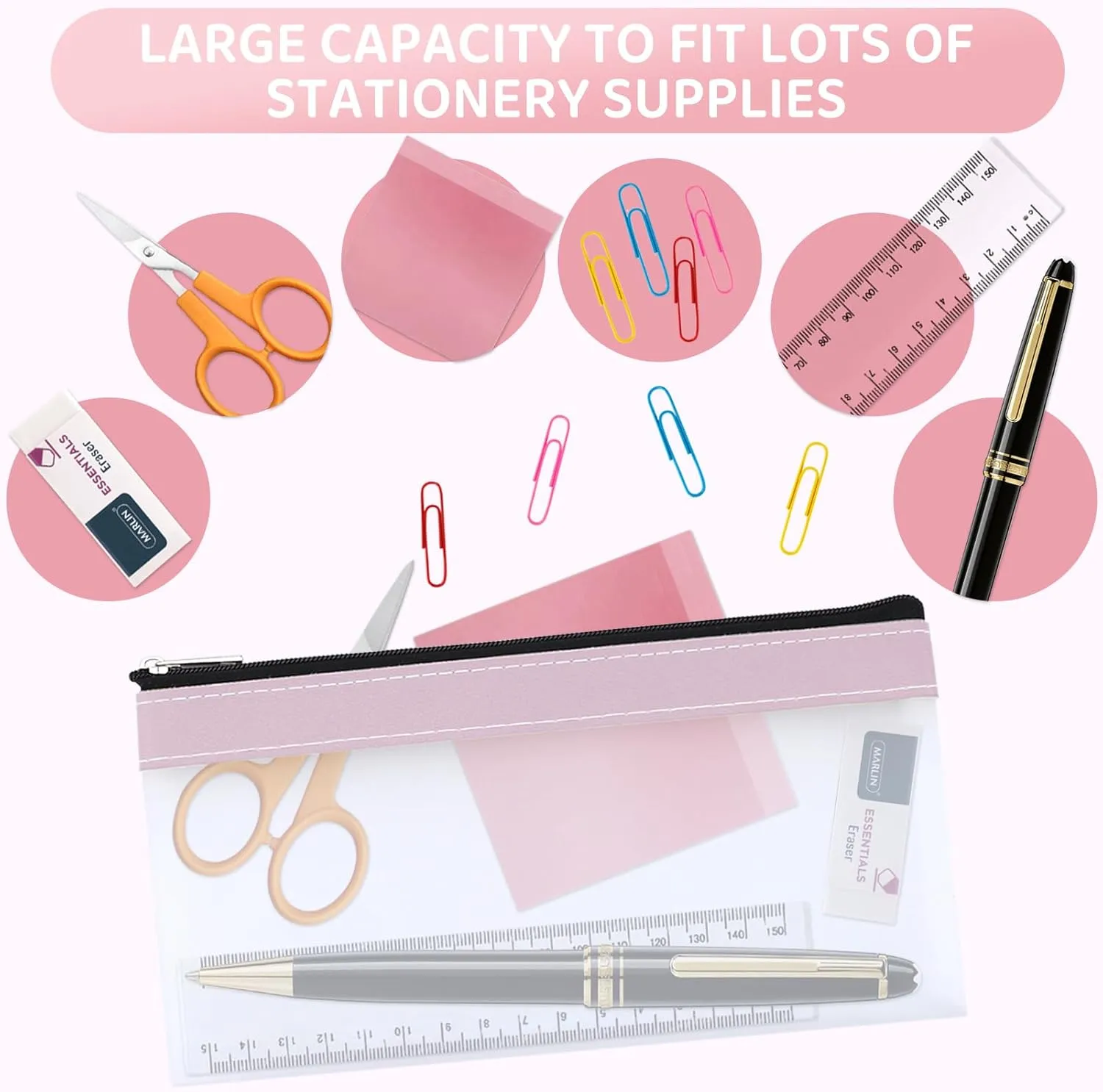 24PCS Clear Pencil Pouch, Pencil Case,Pen Holder with Zipper for Kids, Clear Travel Pouch, Pencil Pouch for Office School Supplies