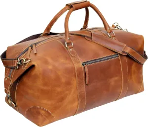 24" Buffalo Leather Duffle Bag Travel Case Duffel Luggage Bags, Gym Sports Leather Bag for Men Vintage Overnight Weekender Carry On Duffle For Men and Women