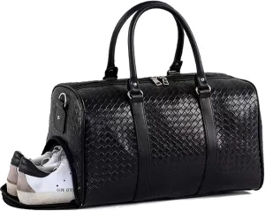 27L Small Travel Duffle Bag Weekender Bags for Women and Men with Shoe Compartment Foldable Waterproof Toiletry Bag Hospital Bags for Labor and Delivery Gym Bag (Black with shoes)