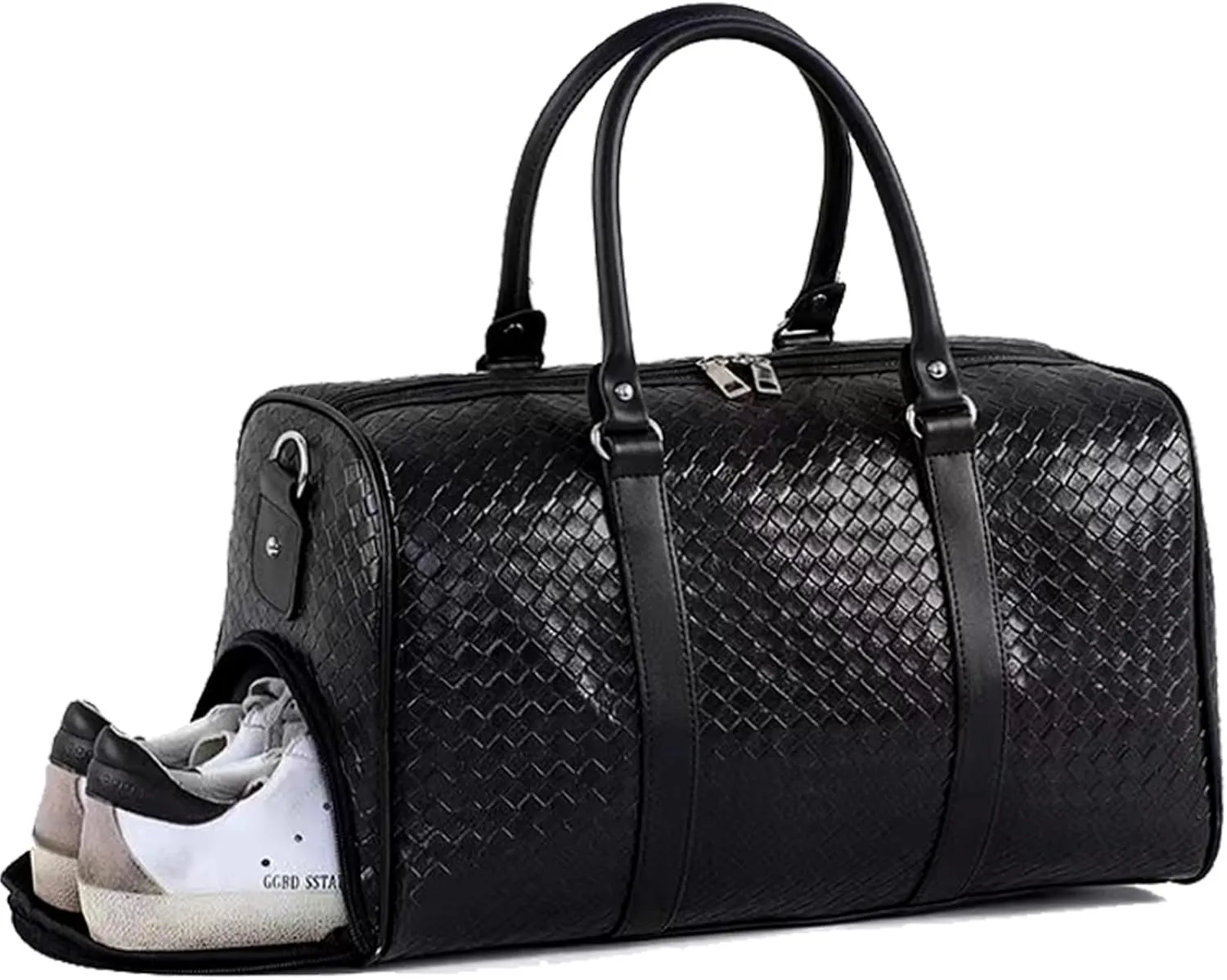 27L Small Travel Duffle Bag Weekender Bags for Women and Men with Shoe Compartment Foldable Waterproof Toiletry Bag Hospital Bags for Labor and Delivery Gym Bag (Black with shoes)