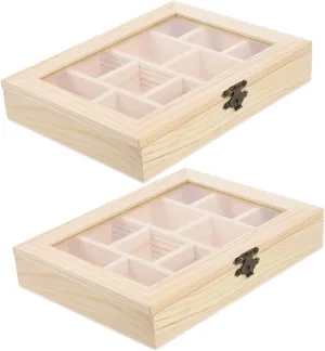 2pcs DIY Unfinished Wooden Jewelry Box with Transparent Lid Slot Craft Storage Organizer for Natural Wood Decorative Box for Necklace and Jewelry Storage