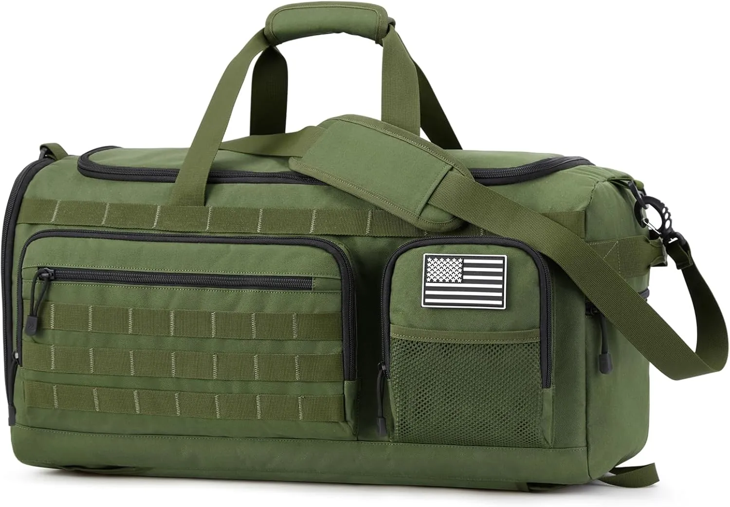 3-in-1 Tactical Travel Duffle Bag for Men and Women, Large 50L Military Duffle Weekender Bags Gym Backpack with Shoes Compartment and Wet Pocket (Green)