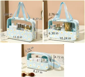 3-Pieces Clear Cosmetics Bag Transparent PVC Travel Pouch Makeup Organizer Water Proof Cases, Set of 3 (Mint Solid)
