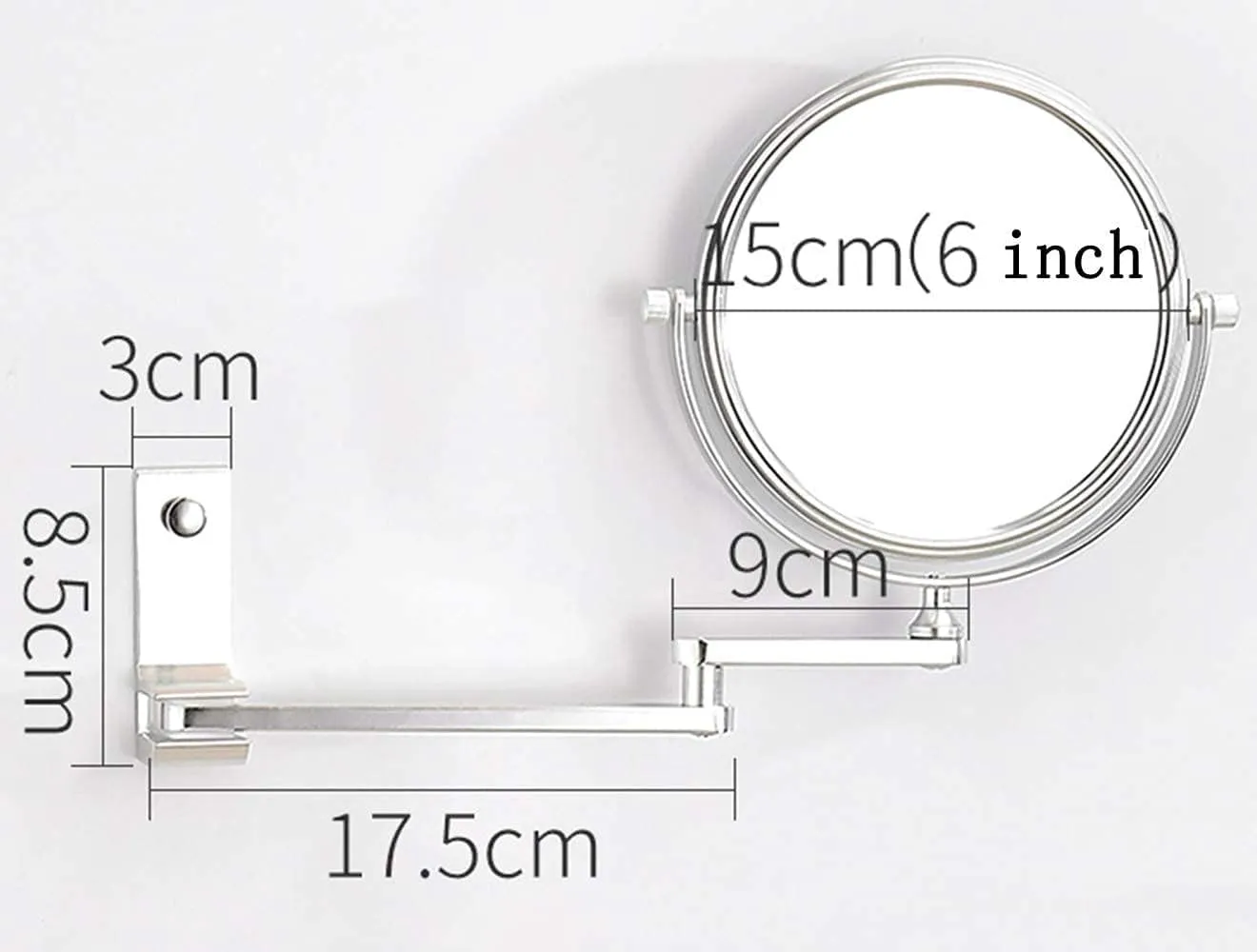 3 X Magnifying Bathroom Makeup Mirror,Wallmounted Vanity Mirror,Double-Sided 360°Swivel Extendable Shaving Cosmetic Mirror/Black/8 Inch(Silver 8 inch)