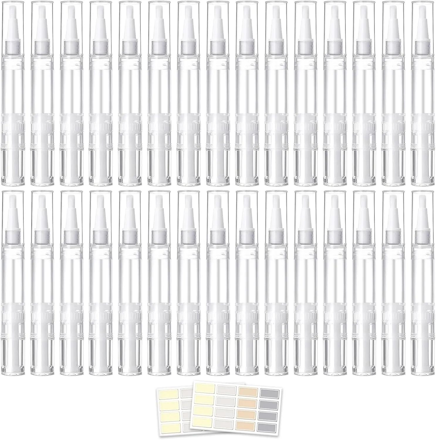 30 Pieces 5 ml Cuticle Oil Pen, Empty Nail Oil Pen, Transparent Twist Pens with Brush Tip, Cosmetic Lip Gloss Containers Eyelash Growth Liquid Tube, with 2 colorful Stickers