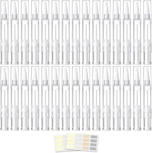 30 Pieces 5 ml Cuticle Oil Pen, Empty Nail Oil Pen, Transparent Twist Pens with Brush Tip, Cosmetic Lip Gloss Containers Eyelash Growth Liquid Tube, with 2 colorful Stickers
